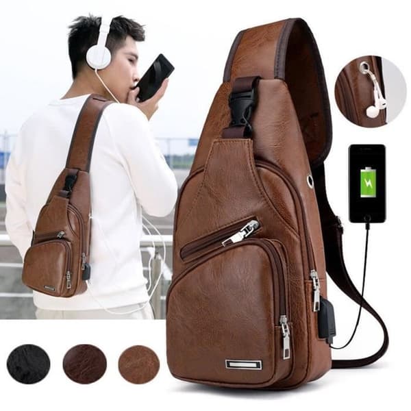 Fanny Pack, Läderbröstväska för män, Funktionell Fanny Pack, Bältesväska för telefon och pengar, Väska - Typ Svart