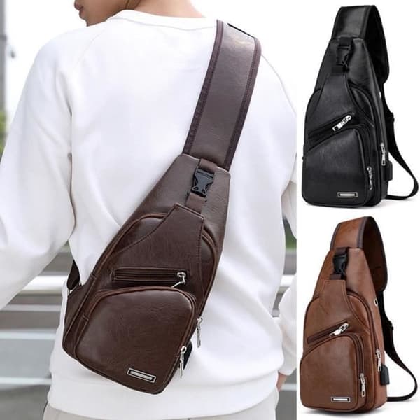 Fanny Pack, Läderbröstväska för män, Funktionell Fanny Pack, Bältesväska för telefon och pengar, Väska - Typ Svart