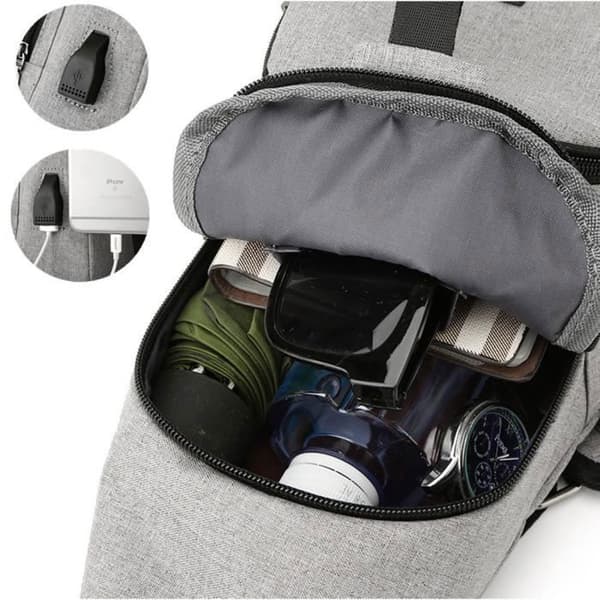 GRÅ USB Messenger-väska för män Crossbody bröstväska Axelrem för sportresor