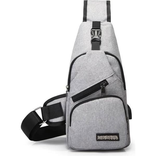 GRÅ USB Messenger-väska för män Crossbody bröstväska Axelrem för sportresor