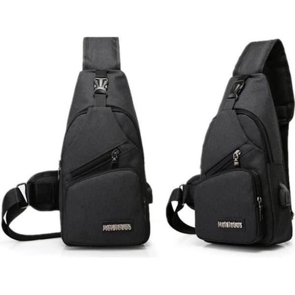 SVART Messenger Bag för män USB Crossbody bröstväska Axelrem för sportresor