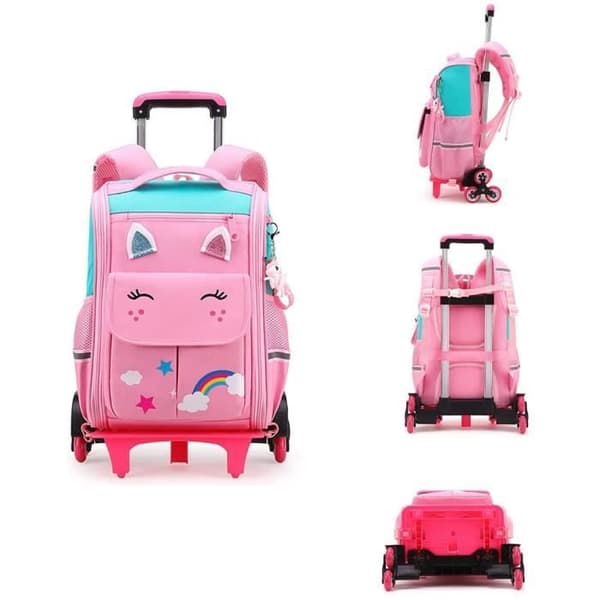 Barnväska med hjul - Rosa Blå - Sexhjulig design - Vattentätt tyg - Andningsbart mesh