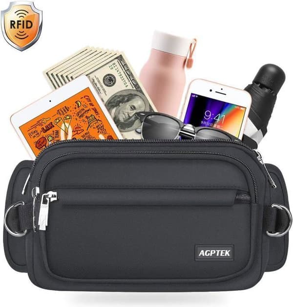 AGPTEK Fanny Pack löparbälte för män kvinnor utomhussport, Fanny Pack med flera fickor och justerbart bälte