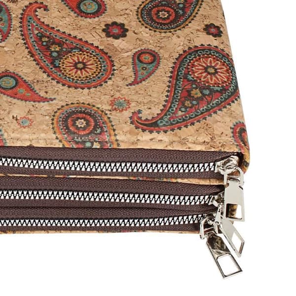 Väska - AVIZAR - Kork - Trippel dragkedja - Flerfärgat Paisley-mönster