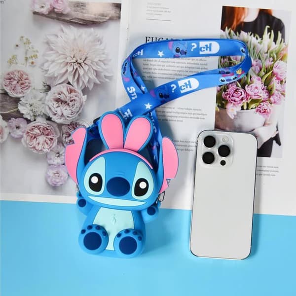 Stitch Crossbody-väska med justerbar axelrem, handväska med dragkedja, söt anime Stitch-plånbok - blå