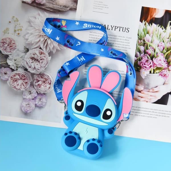 Stitch Crossbody-väska med justerbar axelrem, handväska med dragkedja, söt anime Stitch-plånbok - blå