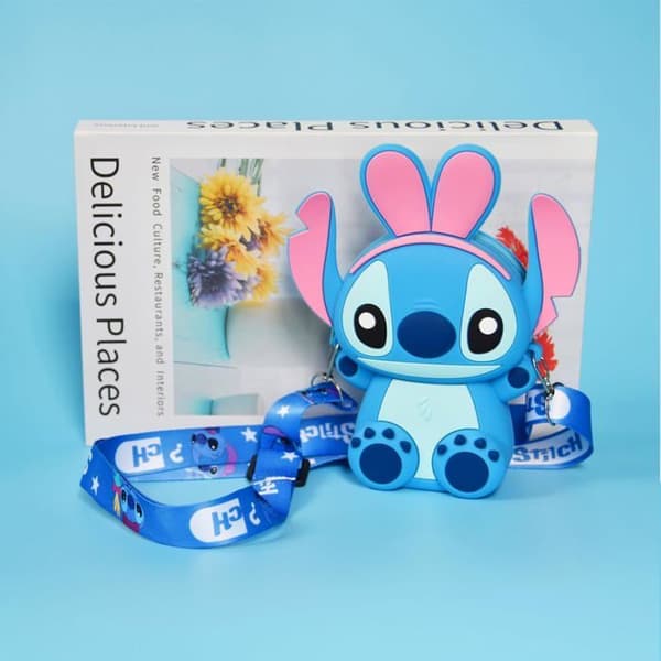 Stitch Crossbody-väska med justerbar axelrem, handväska med dragkedja, söt anime Stitch-plånbok - blå