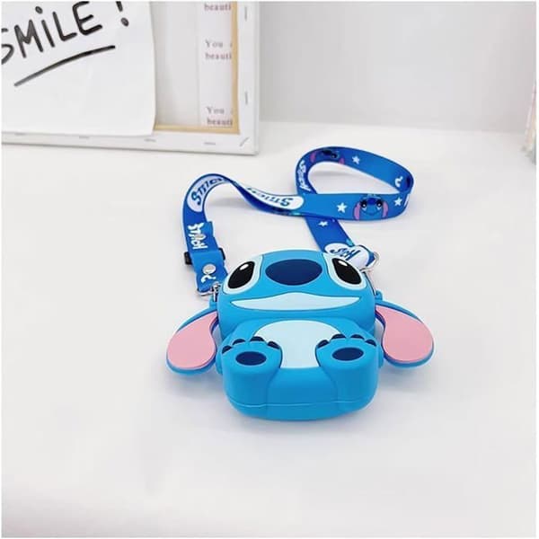 Stitch Crossbody-väska med justerbar axelrem, handväska med dragkedja, söt animesöm, myntväska, blå