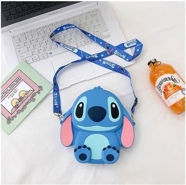 Stitch Crossbody-väska med justerbar axelrem, handväska med dragkedja, söt animesöm, myntväska, blå