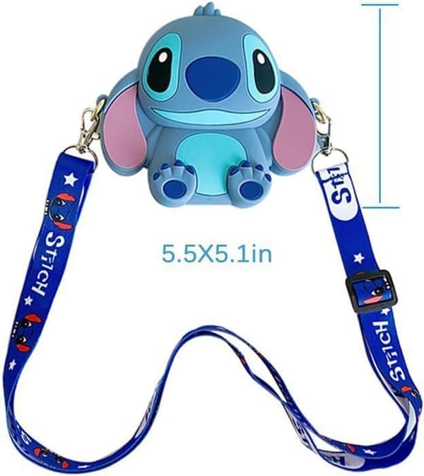 Stitch Crossbody-väska med justerbar axelrem, handväska med dragkedja, söt animesöm, myntväska, blå