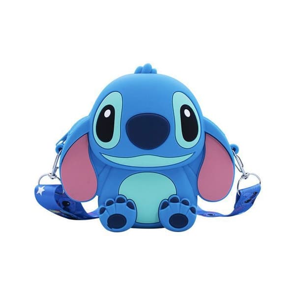 Stitch Crossbody-väska med justerbar axelrem, handväska med dragkedja, söt animesöm, myntväska, blå