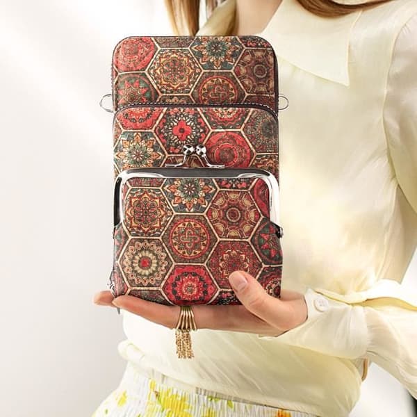Sacoche - AVIZAR - Hexagonal Mönster - Kork - Multicolor - Trippel Ficka