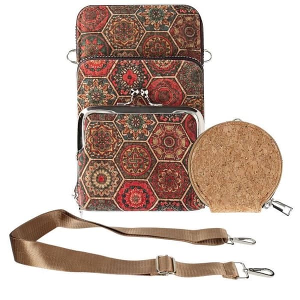Sacoche - AVIZAR - Hexagonal Mönster - Kork - Multicolor - Trippel Ficka