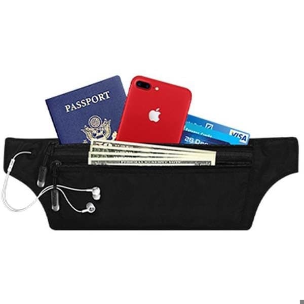 Resebälte Fanny Pack med säkerhetspåse för kvinnor eller män för pengar, pass - svart