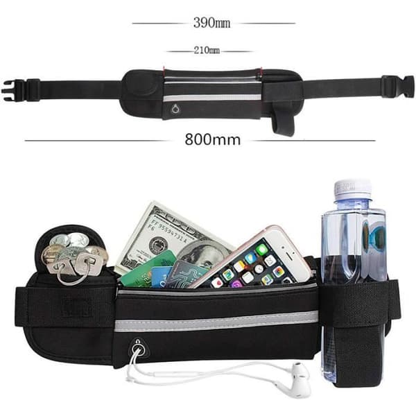 Sportfannypack - SHOP-STORY - Svart - Vattentät - Hörlursutgång - Ficka med dragkedja
