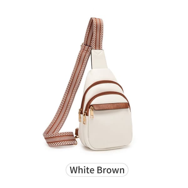INF Snygg Colorblock Crossbody-väska för kvinnor Vit+Brun