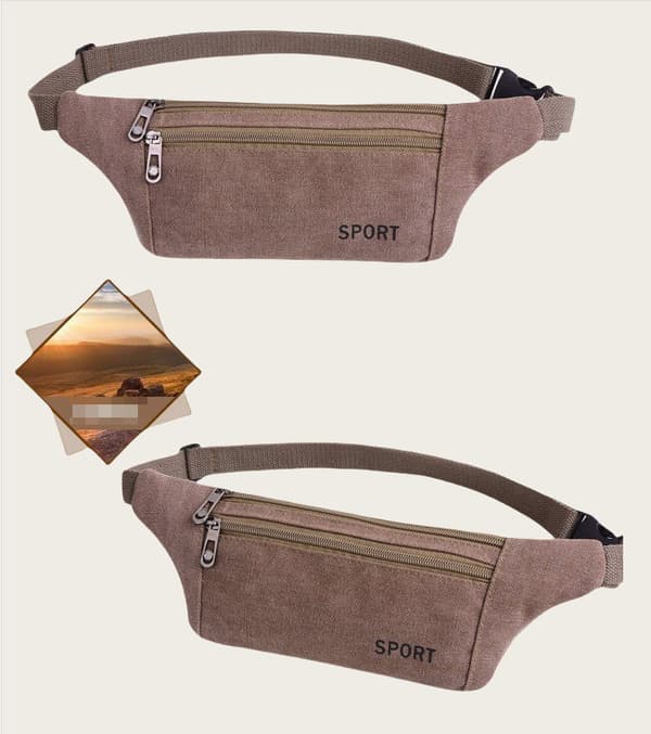 INF Midjeväska i canvas med ficka - Fannypack för utomhussporter