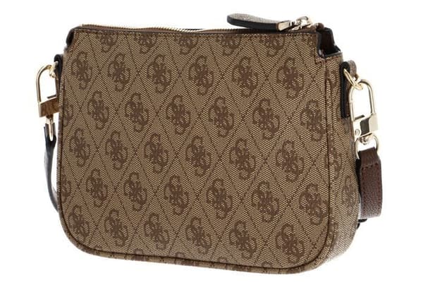 GUESS Beige Brun Crossbody axelväska för kvinnor - Noelle Double Pouch Crossbody Latte Logotyp / Brun 238995