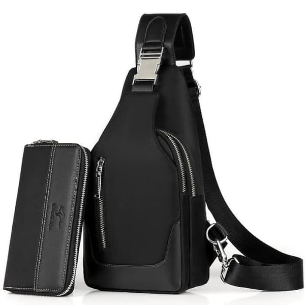 Crossbody-väska för män + plånboksset Vattentät bröstväska Tyg Sling Axel Arbetsväska Resor Shopping Julfest Present