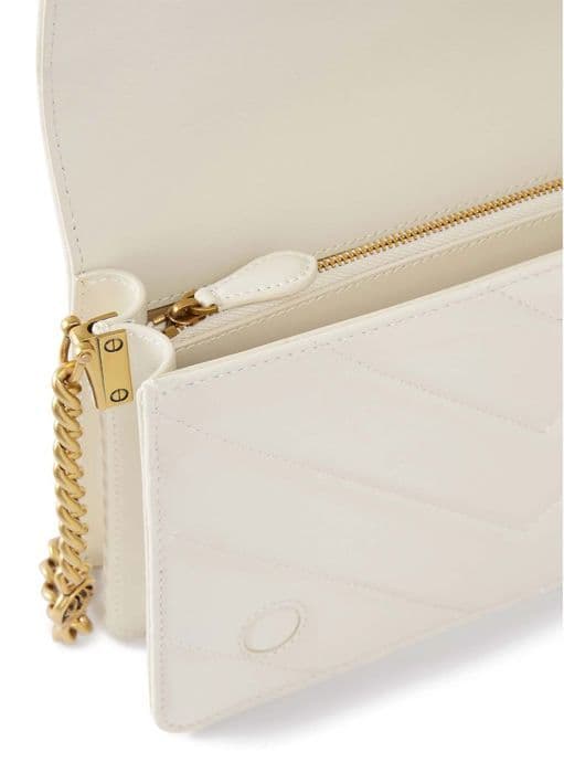 PINKO Axelväska i cremefärgad läder för kvinnor - Love Click Classic Sheep Nappa Big Chevron M Vit - Antik Guld 296341
