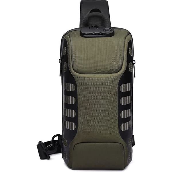 Crossbody-väska för män USB-port Stöldskydd Bröstpåse Väska Arbete Resor Sport Camping Vattentät Polyester Grön