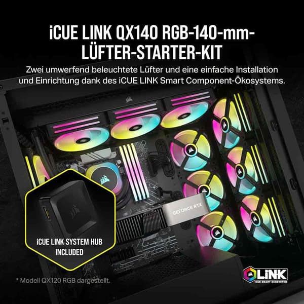 Corsair Torn Fläkt Icue Link Qx140 Rgb 140 Mm 2 Enheter