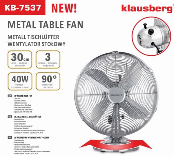 Pöytätuuletin 30cm 40W METAL KLAUSBERG KB-7537
