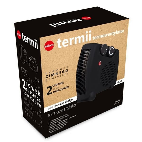 ELDOM HL8C Kompakti Sähköpuhallinlämmitin, 2 Tehoastetta, Ylikuumenemissuojaus & Termostaatti