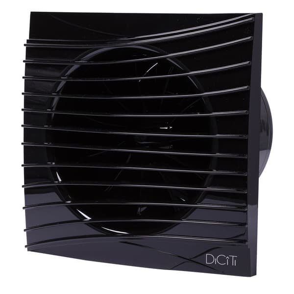 Badeværelsesventilator sort Lydløs 100 mm, standardudgave