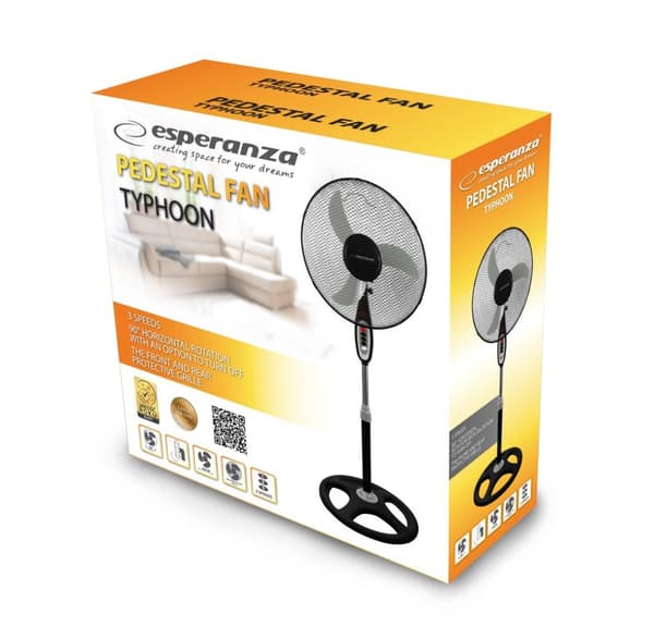 Esperanza EHF002KE, 16'' stående ventilator, sort og grå