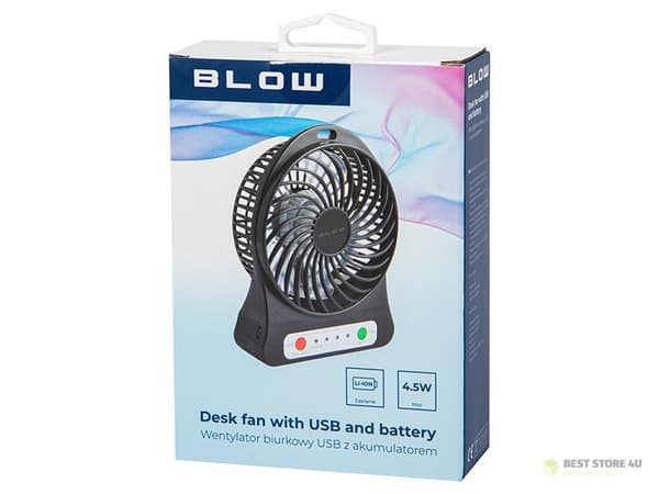 44-501# Bordventilator 10cm usb+batteri sort