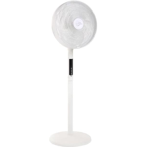 AIR-LIGHT RING - Hvid piedestalventilator og luftcirkulator Ø40cm 70W med LED-lysring