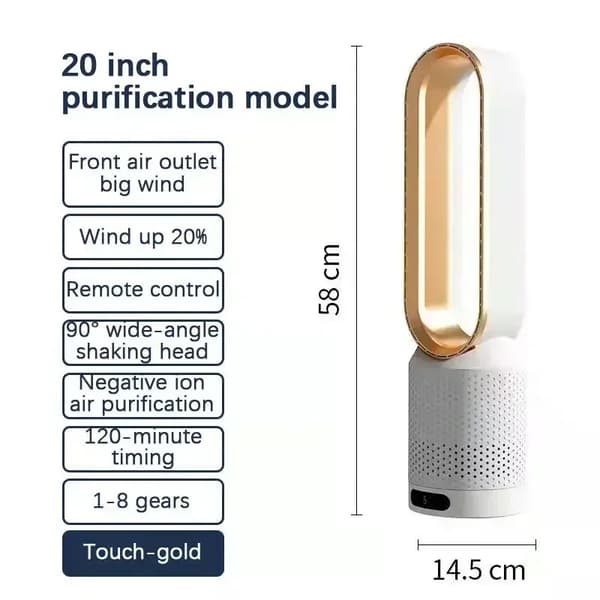 Luftrensningsventilator, 90° Oscillation, Fjernbetjening,Guldfarve, EU
