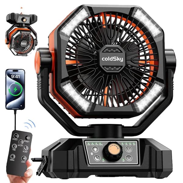 Bärbar Campingfläkt, 20000mAh Batteri, 8 Hastighetsinställningar,Orange