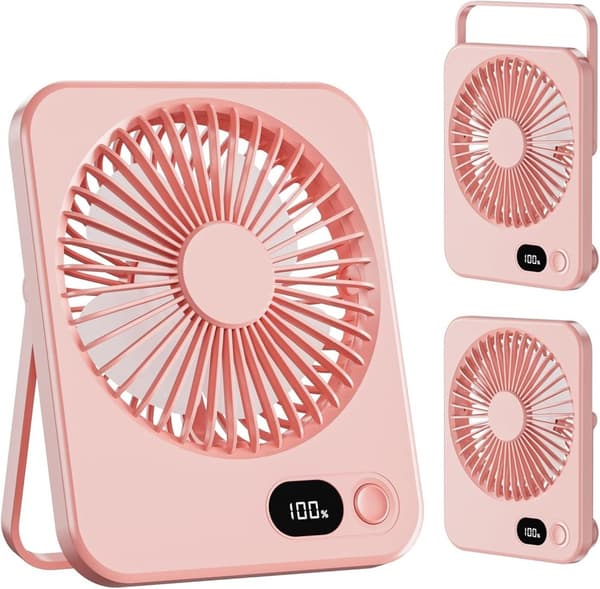 Lollanda Mini USB-fläkt med justerbar hastighet och LED-display – bärbar, idealisk för kontor, hem, sovrum och resor Rosa
