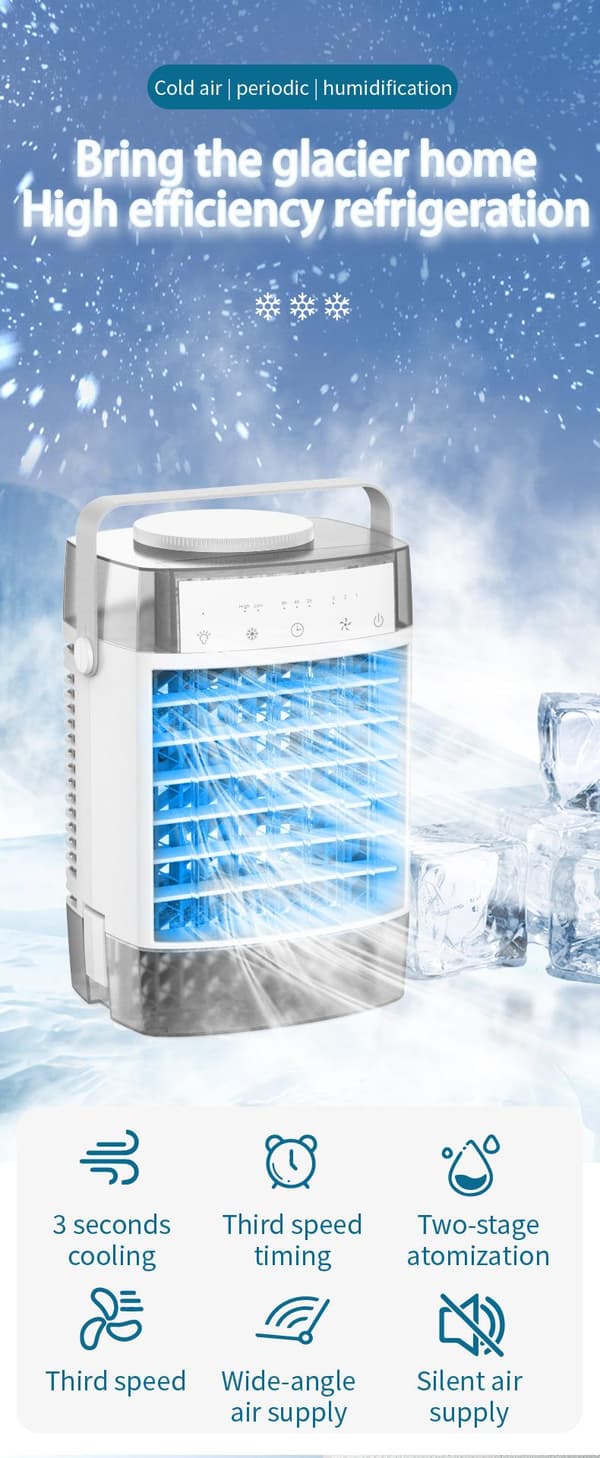 OBOSOE bærbart klimaanlæg – 1600 ml luftkøler og blæser med fjernbetjening, timer og LED Hvid