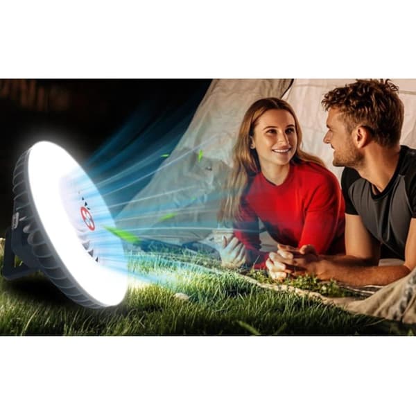 Lollanda 2-i-1 fläkt med 3 hastigheter, LED-lampa och USB-laddning – tyst och hållbar, perfekt för camping och utomhus