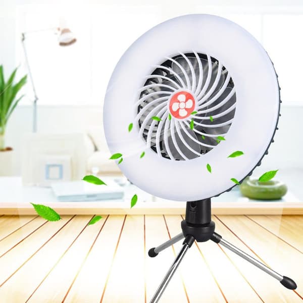 Lollanda 2-i-1 fläkt med 3 hastigheter, LED-lampa och USB-laddning – tyst och hållbar, perfekt för camping och utomhus