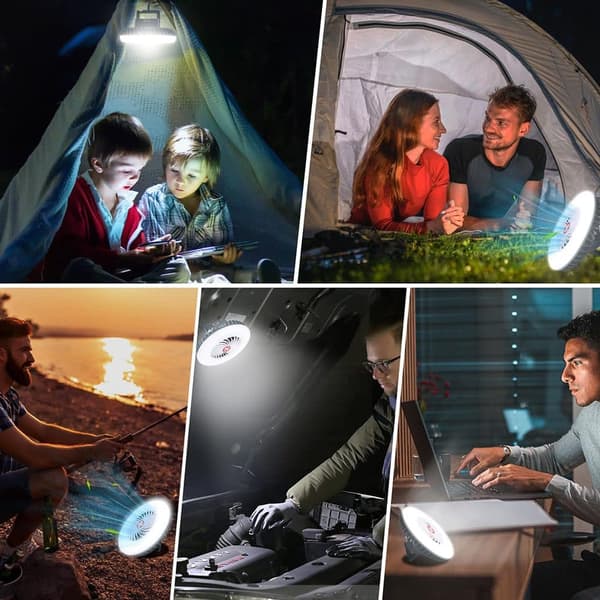 Lollanda 2-i-1 fläkt med 3 hastigheter, LED-lampa och USB-laddning – tyst och hållbar, perfekt för camping och utomhus