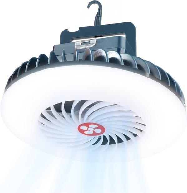 Lollanda 2-i-1 fläkt med 3 hastigheter, LED-lampa och USB-laddning – tyst och hållbar, perfekt för camping och utomhus