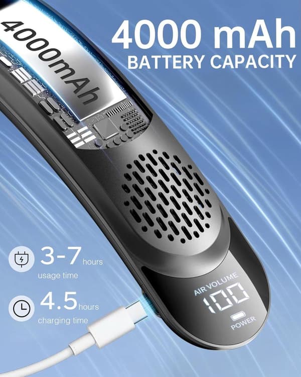 Lollanda Portabel Nackfläkt, 4000 mAh, 360° Kylning, LED-Display