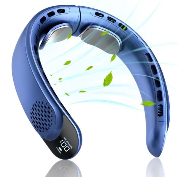 Lollanda Portabel Nackfläkt, 4000 mAh, 360° Kylning, LED-Display Blå