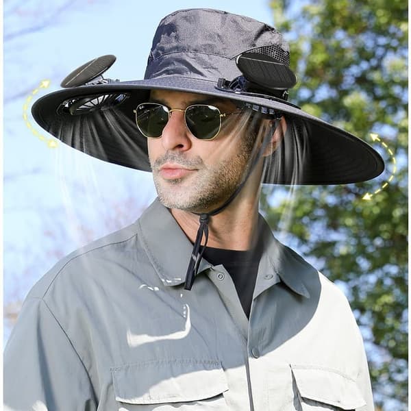 Solcellsdriven ventilerad hatt - Unisex soldriven/USB-laddningsbar - 6000 RPM dubbla fläktar - UV-skydd - Justerbar vindhastighet