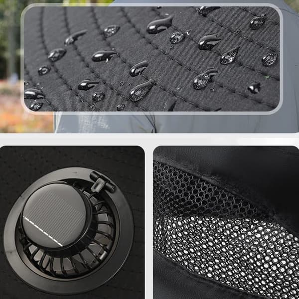 Solcellsdriven ventilerad hatt - Unisex soldriven/USB-laddningsbar - 6000 RPM dubbla fläktar - UV-skydd - Justerbar vindhastighet