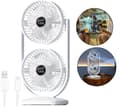 Miniatyrbild 1 av 8: Lollanda Dubbelhuvud Bordsfläkt, Bärbar fläkt, Dubbelhuvud roterande skrivbordsfläkt – USB, 3 hastigheter, för utomhus, kontors och rejser