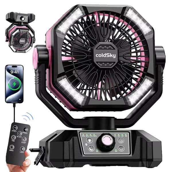 Fläkt, uppladdningsbart batteri, fjärrkontroll,Rosa