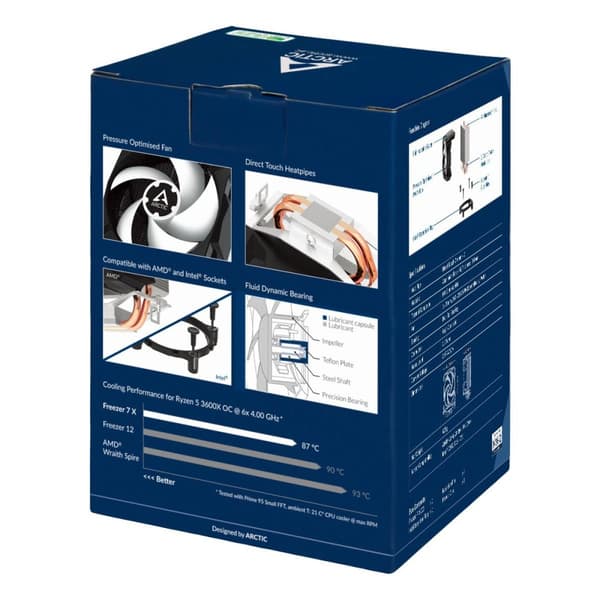 ARCTIC Freezer 7X - processorkylare - (för: LGA775, LGA1156, AM3, LGA1155, AM3+, FM1, FM2, LGA1150, FM2+, LGA1151, AM4, LGA1200) - aluminiumfenor - 90