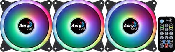 Aerocool DUO12PRO -setti, 3 x tuuletin, 12 cm, ARGB, LED-kaksoisrengas, tärinänvaimennus, 6-nastainen, musta