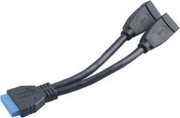 Akasa USB-kabel USB 3.2 Gen1 (USB 3.0 / USB 3.1 Gen1) Höljd header 19-stift, USB-A-uttag 15,00 cm Svarta guldpläterade kontaktkontakter, UL-certifiera