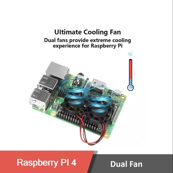Dubbelfläkt med Värmesköld + Kylflänsar för Raspberry Pi 3/3B+4B